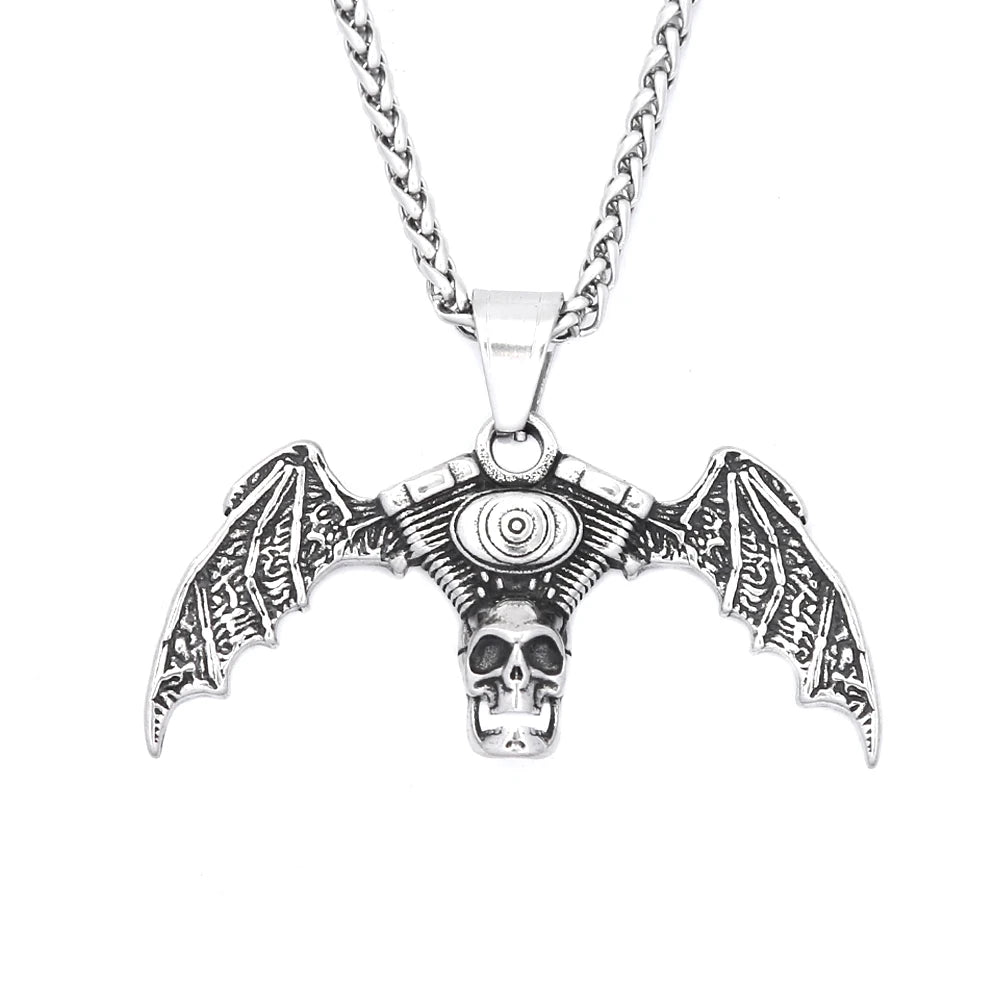 Skull Engine Demon Wings Pendant — Stainless