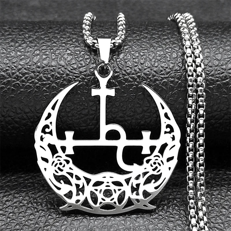 Star Demon Gold Pendant Wicca Triple Moon Crescent