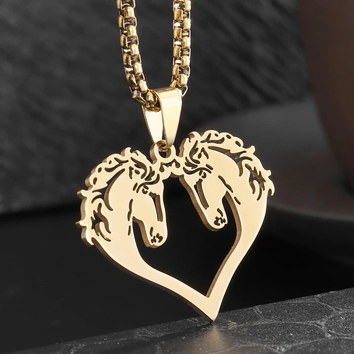 Gold Horse Pendant Necklace Box Chain Statement