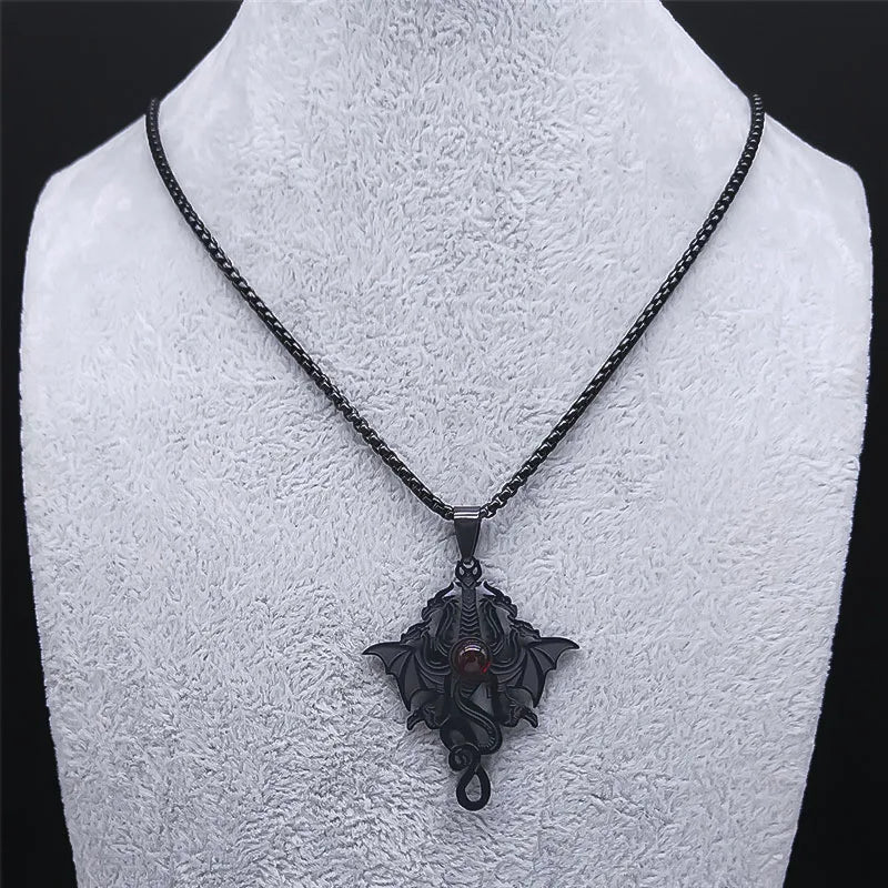 Viking Dragon Stainless Steel Pendant Necklace