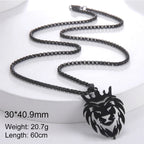 My Shape Lion King Crown Pendent Necklaces for Men Boys Stainless Steel Punk Animal Wolf Charms Choker Chains Hip Hop