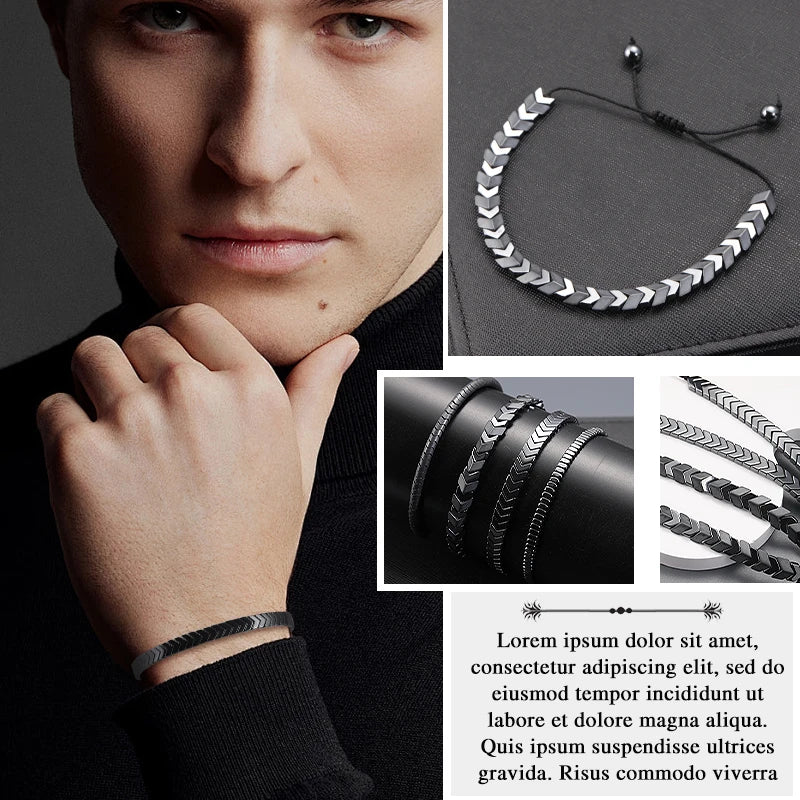 Hematite Arrow Shape Stone Beads Bracelets Weight Bangle for Women Men Fashion Health Care Unisex Jewelry