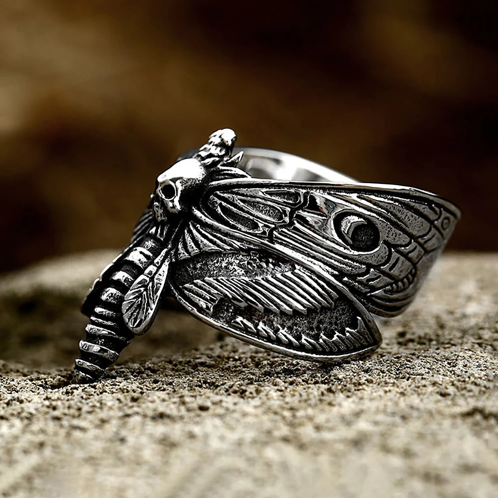 Butterfly Skull Steel Ring Gothic Punk Vintage