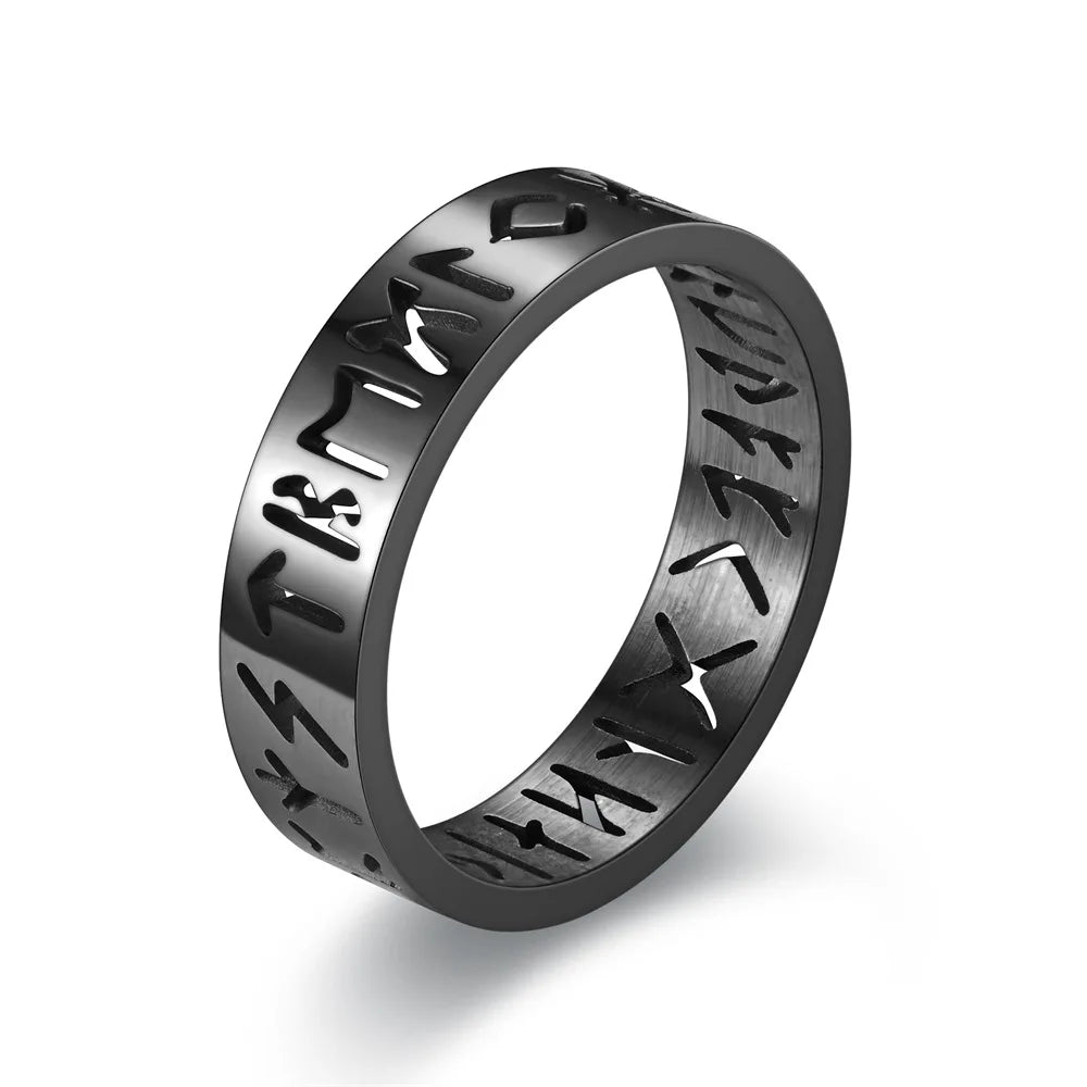 2026 New Stainless Steel Hollow Out Ring for Men Women Fashion Hollow Rune Design Finger Anillo Antiestres Anxiety Rings