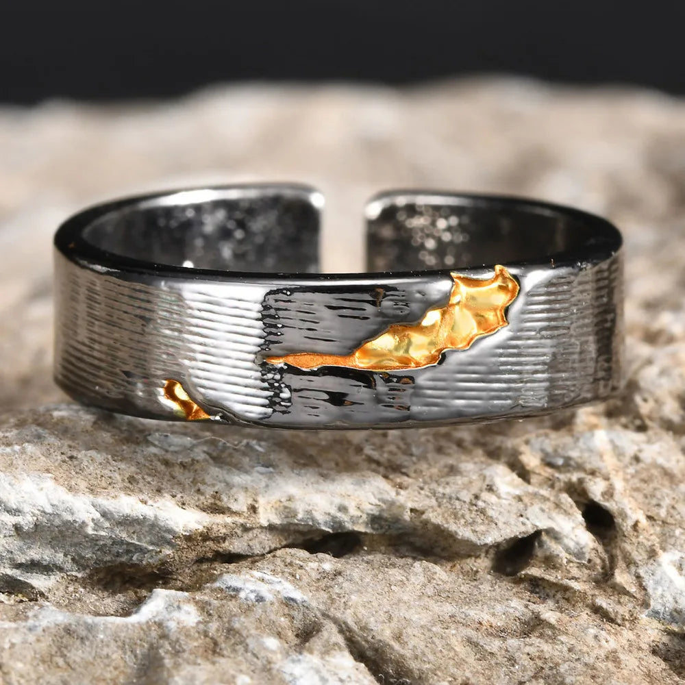 Vnox Personality Lava Open Ring for Men, Adjustable Vintage Oxidized Metal Finger Band,Fashion New Male Jewelry