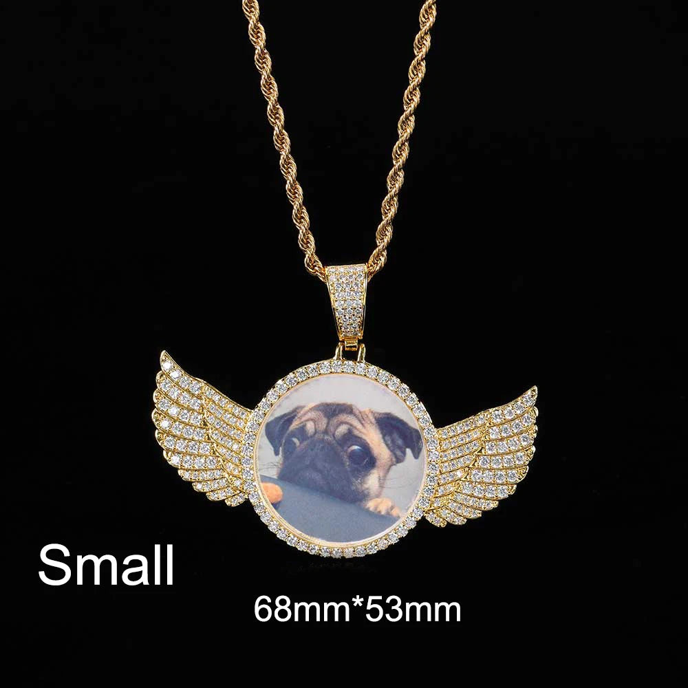 Angel Wings Photo Pendant Necklace Iced Out