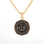 Allah Scripture Round Medal Pendant Stainless Steel Necklace Mens Islamic Jewelry Amulets Muslim Gifts