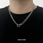 Hip Hop Double Lock Pendant Necklace For Man Woman Non-Fading Titanium Steel Choker Clavicle Chain Kpop Couple Jewelry