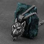 Viking Wolf Head Pendant Necklace for Men — Stainless Steel