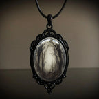 Gothic Crow Black Forest Charm Necklace Fashion Witch Jewelry Gift Pagan Cross Black Cat Skull Glass Pendant Necklace