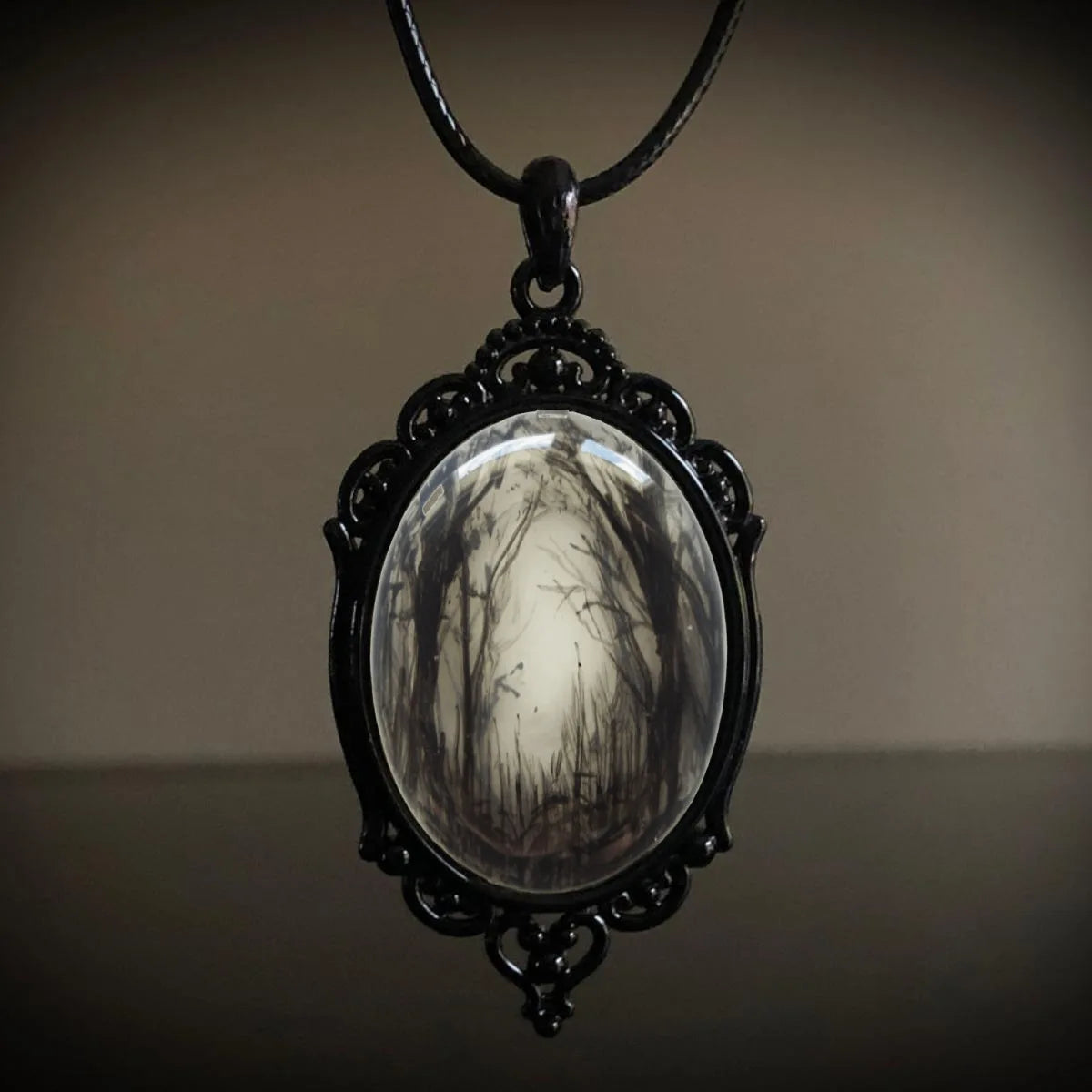 Gothic Crow Black Forest Charm Necklace Fashion Witch Jewelry Gift Pagan Cross Black Cat Skull Glass Pendant Necklace