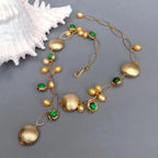 Rice Pearl Murano Glass Coin Y-Drop Necklace — Gold-Tone Copper