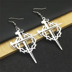 Jesus Crown Thorns Silver Earrings Drop Christian