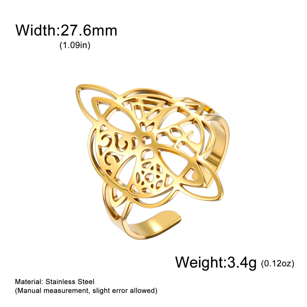 Witch Knot Hollow Adjustable Ring — Stainless Steel Band