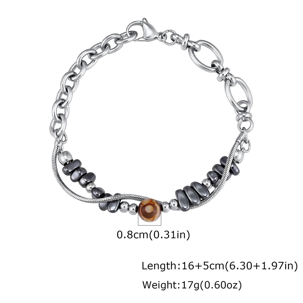 Double-Layer Black Natural Stone Bead Bracelet — Stainless Steel
