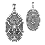 AEONSLOVE Silver Hecate Triple Moon Goddess Necklace Vintage Oval Pendant Wicca Pagan Jewelry Protection Amulet