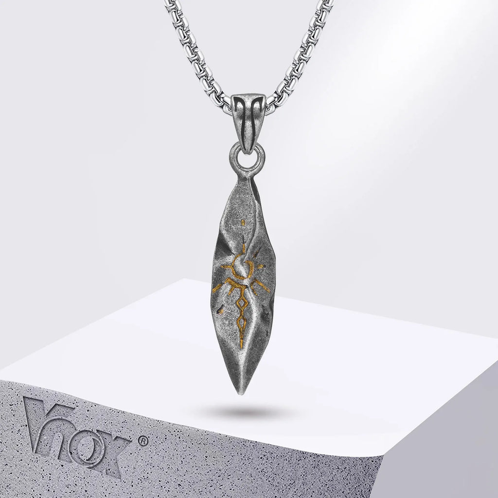 Vnox Retro Wish Stone Necklaces for Men Teens Boys, Tribal Rune Sun Pattern Pendant, Vintage Ethnic Collar Gift