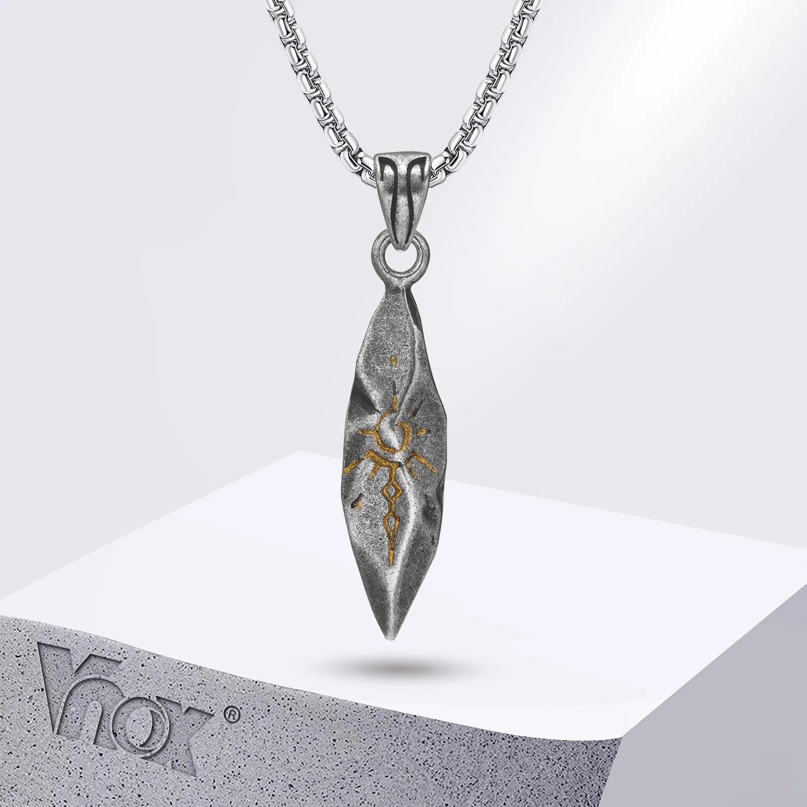 Vnox Retro Wish Stone Necklaces for Men Teens Boys, Tribal Rune Sun Pattern Pendant, Vintage Ethnic Collar Gift