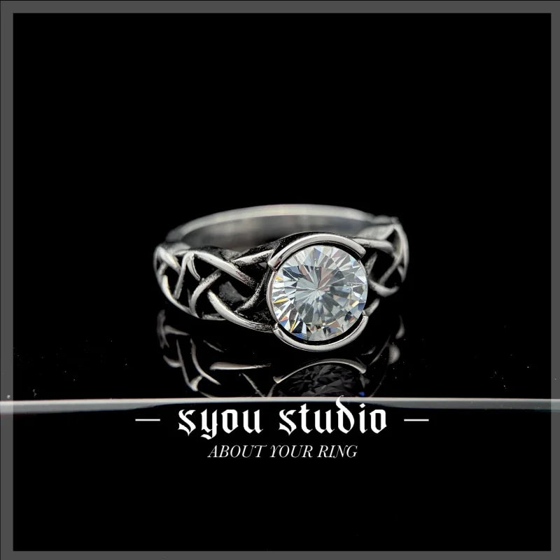 Nordic Viking Knot Rune Ring — White Stone, Stainless Steel