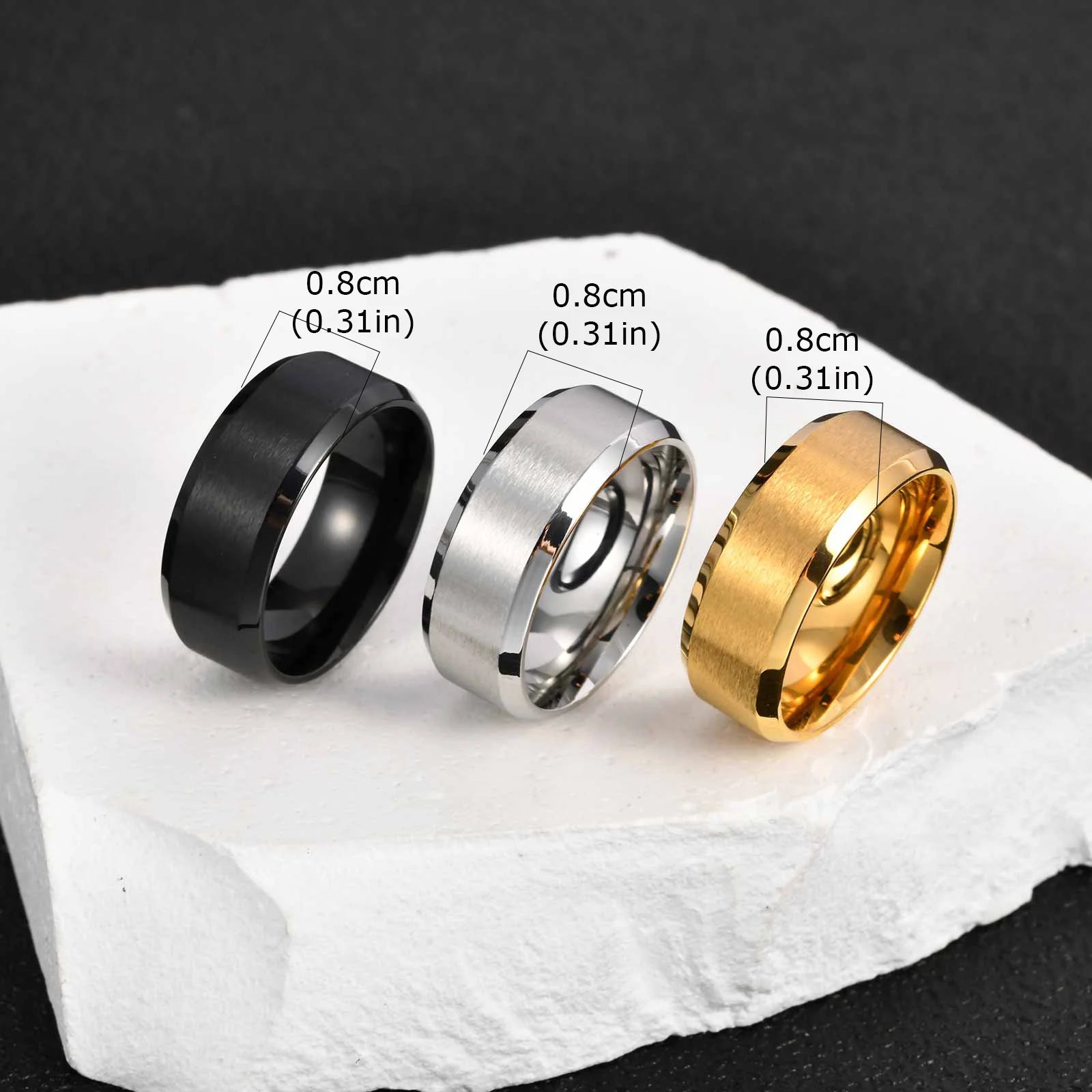 Vnox 3pcs/set Men's Stainless Steel Rings Set, Black Silver Gold Color Wedding Band, Anniversary Birthday Party Jewelry