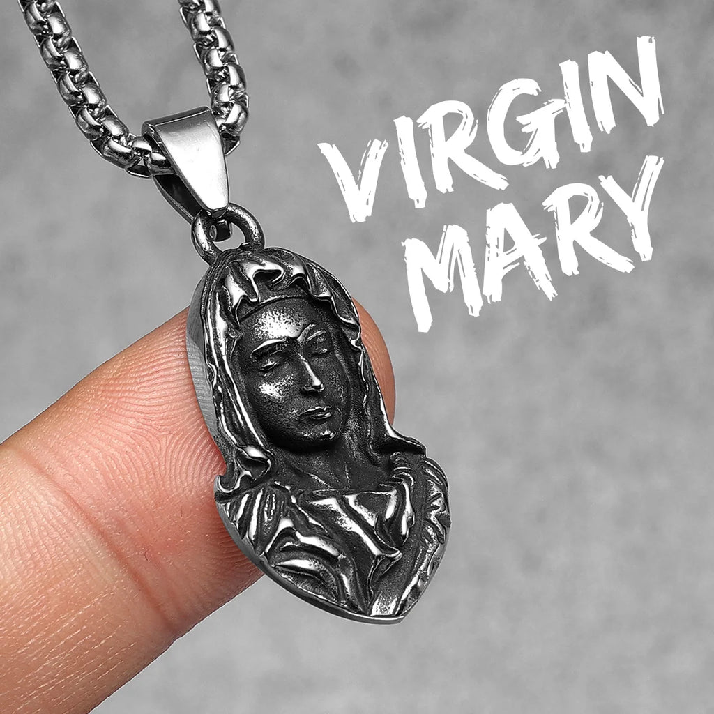 Virgin Mary Pendant Necklace — Stainless Steel