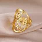 COOLTIME Sigil of Lilith Ring Vintage Stainless Steel Adjustable Pentagram Om Symbol Magic Couple Rings Amulet Jewelry