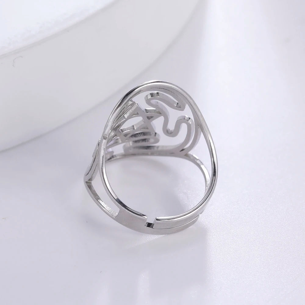 Wheel of Hecate Symbol Adjustable Ring — Stainless Steel