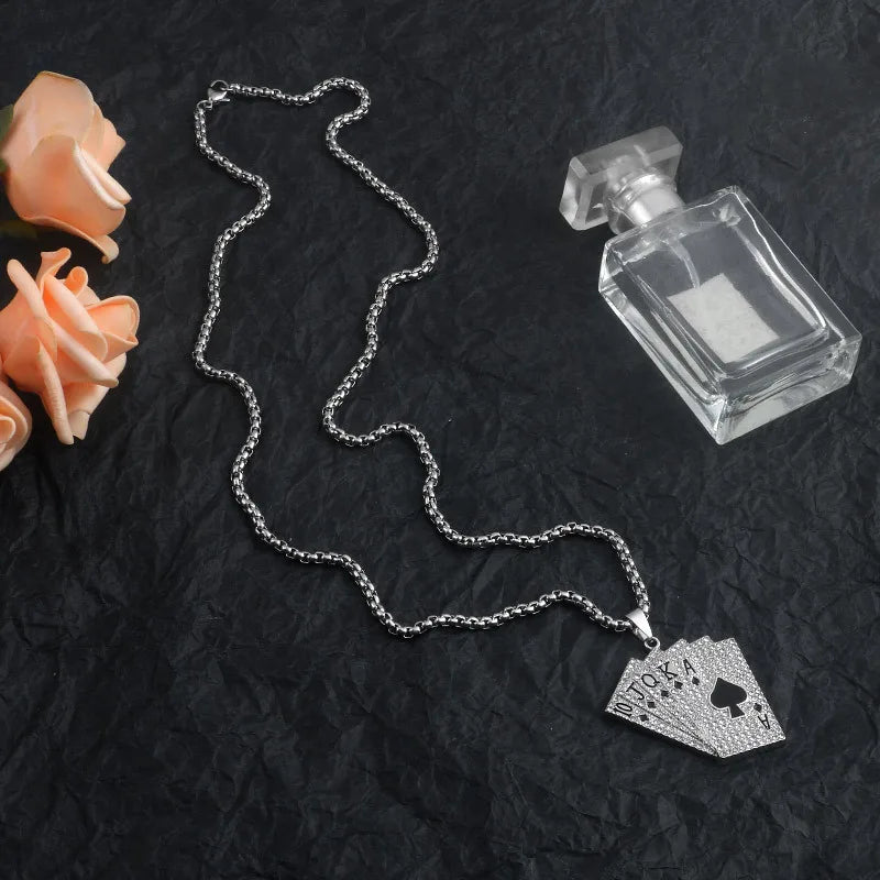 Iced Out Poker Card Steel Pendant Punk Retro