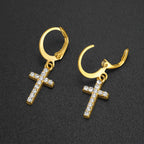 Cazador Zircon Cross Drop Earrings for Women Men Stainless Steel Christian Faith Dangle Hoop Earrings Jesus Jewelry Gifts New
