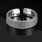 Vnox 5.7mm Woven Textured Open Ring for Men Boys, Adjustable Simple Metal Finger Band, Vintage Male Jewelry