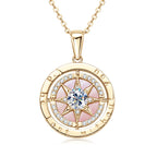 RAPRGOLD 925 Sterling Silver Compass Necklace 6.5mm Sparkly Cubic Zirconia Fashion Pendant Necklaces for Women Men Jewelry Gift