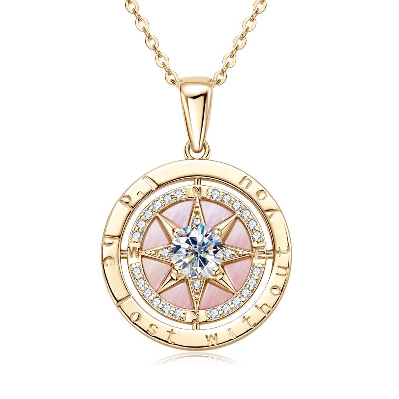 RAPRGOLD 925 Sterling Silver Compass Necklace 6.5mm Sparkly Cubic Zirconia Fashion Pendant Necklaces for Women Men Jewelry Gift