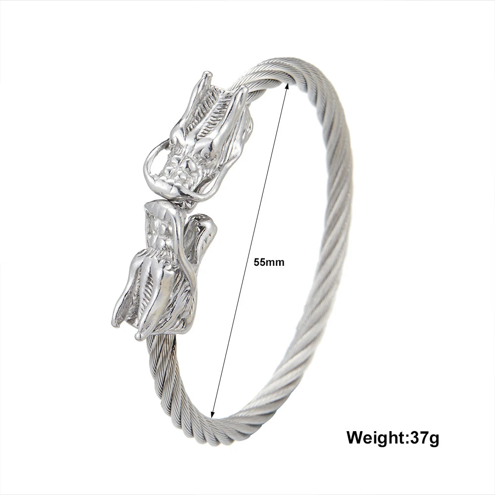 Double Dragon Tip Twisted Wire Cuff Bracelet — Stainless Steel