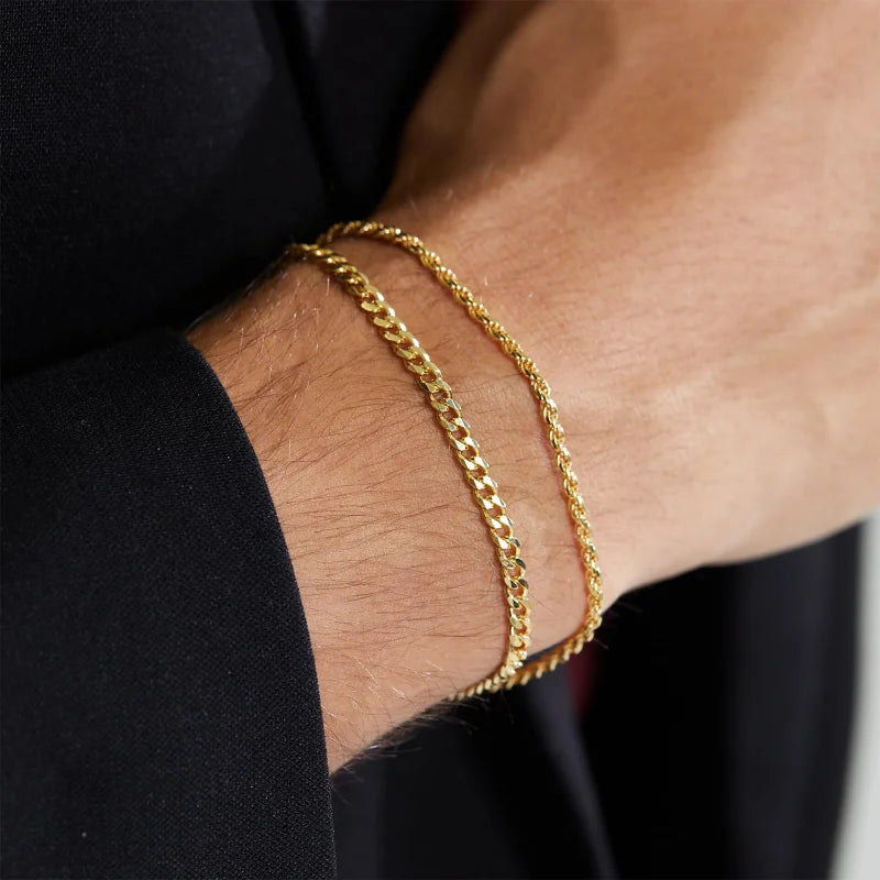 Stainless Steel Chain Bracelets Sets for Men Waterproof Twiste Cuban Link Chain Bracelet Jewelry Gifts for Dad