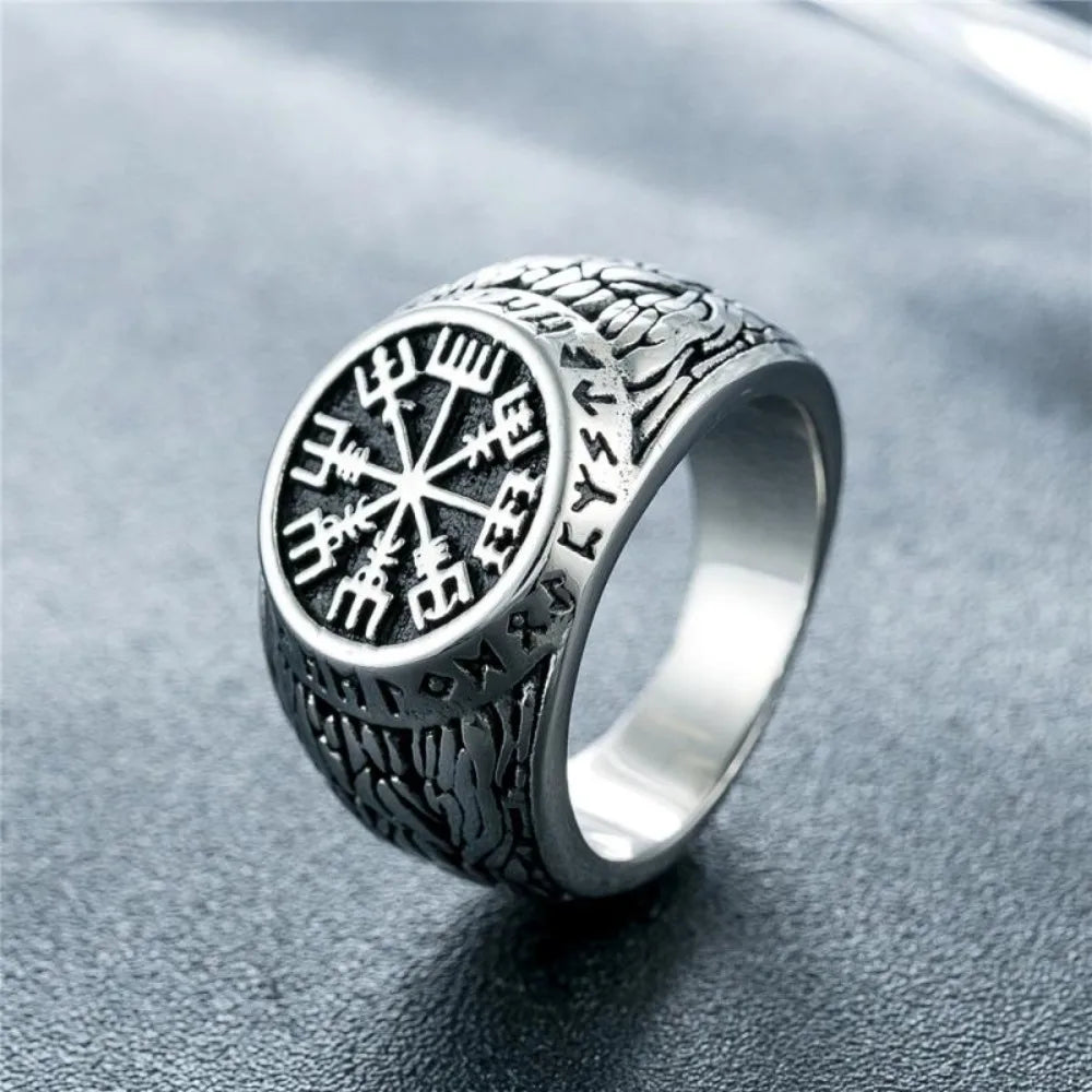 Vegvisir Viking Rune Compass Ring — Zinc Alloy