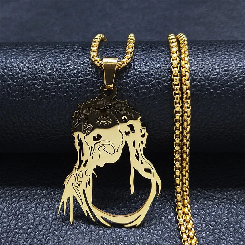 Christ Jesus Cutout Pendant Necklace — Stainless Steel Box Chain