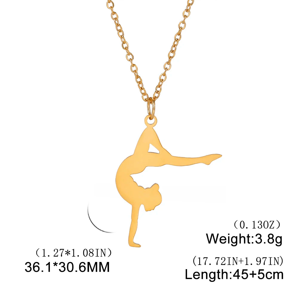 Unift Stainless Steel Sport Women Necklace Runner Rhythmic Gymnastics  Silhouette Pendant Fashion Birthday Jewelry Wholesale