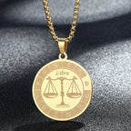Stainless Steel Zodiac Sign Necklace For Women Men 12 Constellation Libra Symbol Pendant Necklace Amulet Collar Men Jewelry Gift