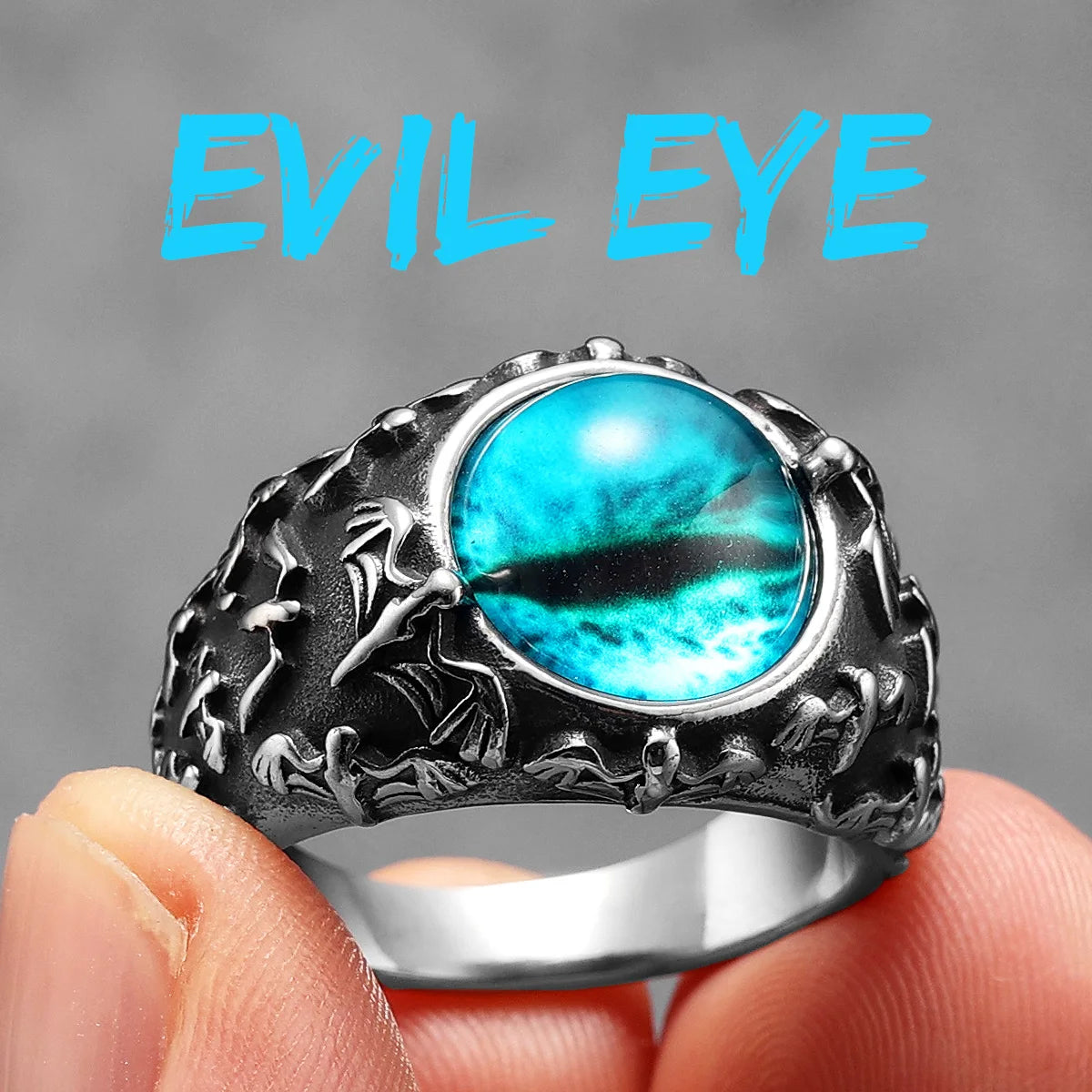 Evil Eye Gemstone Ring — Stainless Steel