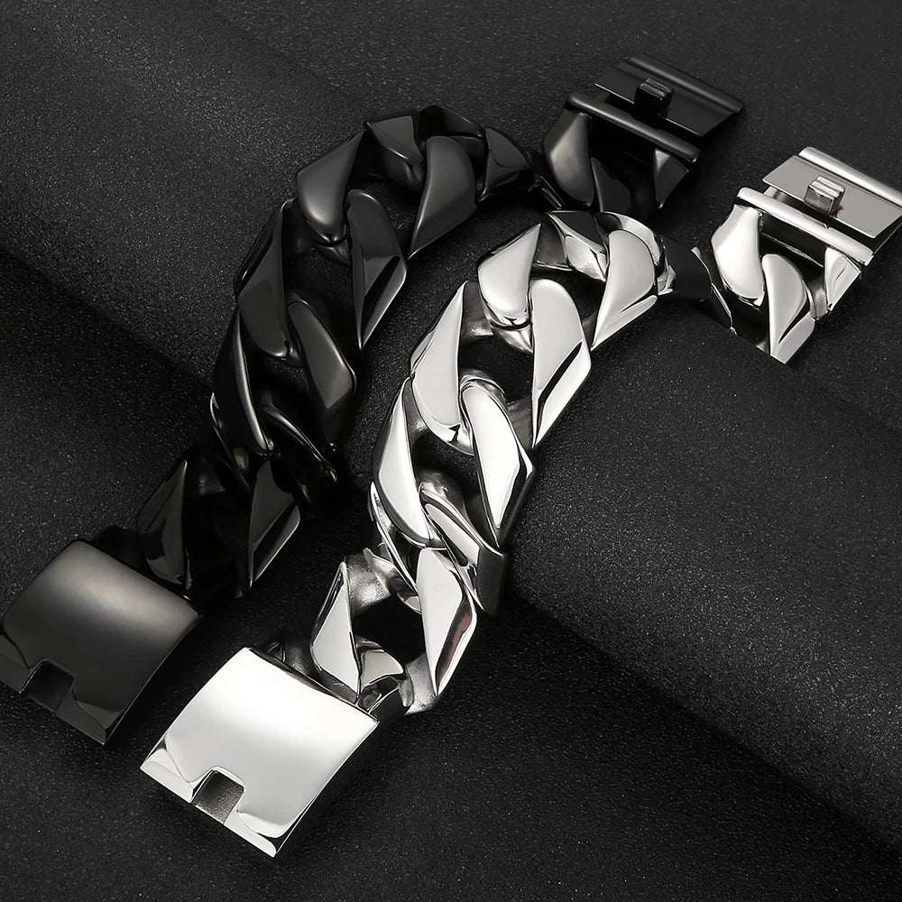 Black 31MM Chunky Cuban Link Chain Bracelet for Men Heavy Stainless Steel Men's Bracelets Birthday Gifts for Dad