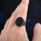 Trendy 316L Stainless Steel Gothic Accessories Black Gem Stone Ring For Man Wome Punk Charm Jewelry Couple&Wedding Gift