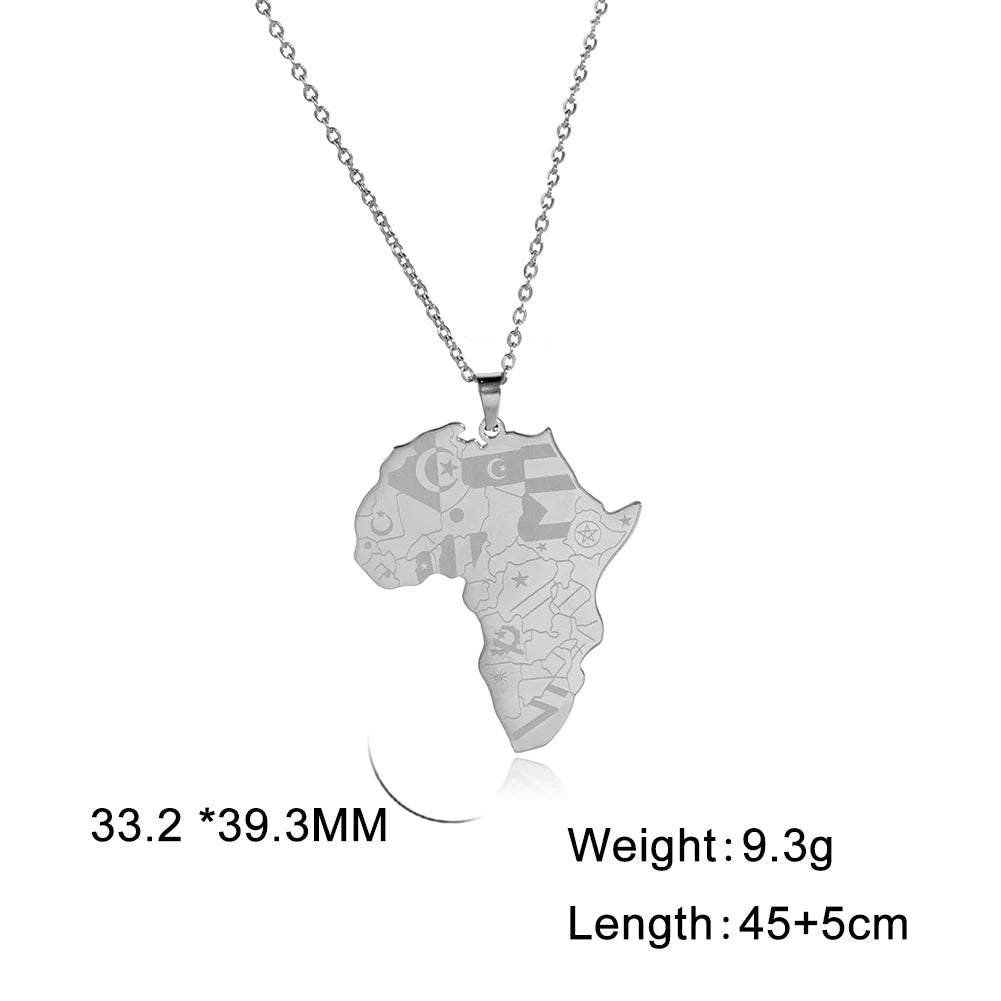 My Shape Africa Map Necklaces for Women Men Stainless Steel South African Map Pendant Chain Choker Hollow Map African
