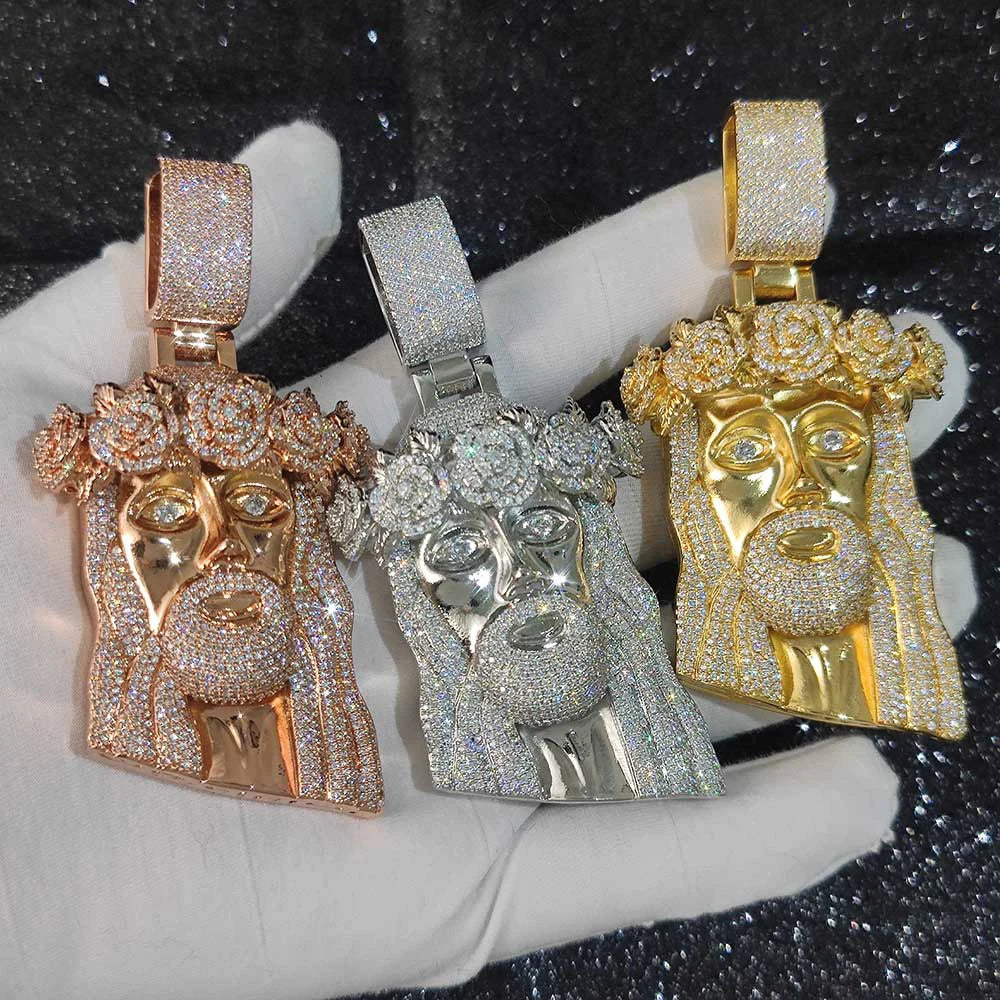 Rose Gold Jesus Cuban Pendant Necklace Iced Out