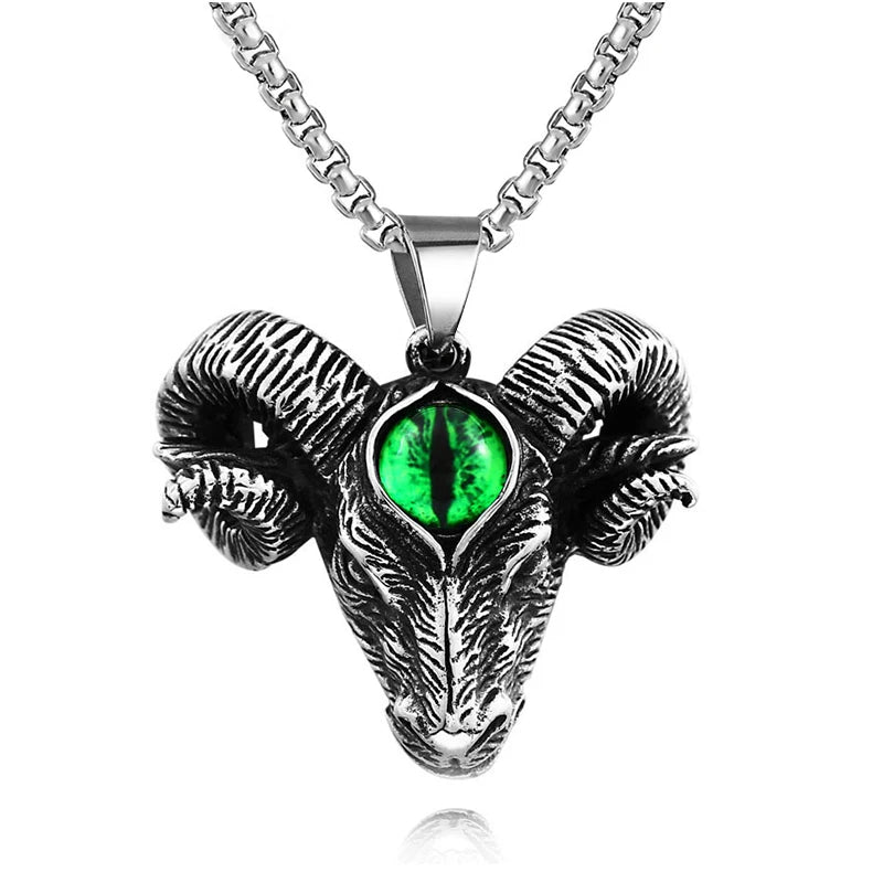 Gothic Pentagram Goat Head Pendant Necklace — Stainless Steel