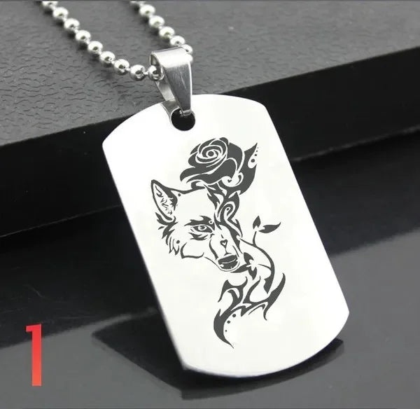 Wolf Dog Tag Pendant Necklace — Stainless Steel