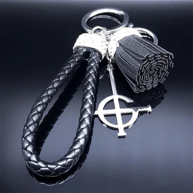 Iced Out Key Steel Pendant Ghost Tassel Crystal