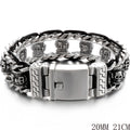 Cool Men‘s Stainless Steel Braided Rope Dragon Bone & Skull Head Bracelet for Man Religious Scripture Bracelets