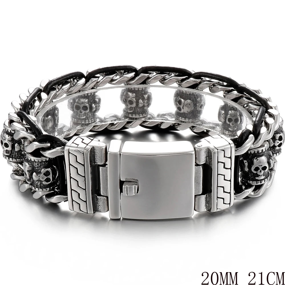 Cool Men‘s Stainless Steel Braided Rope Dragon Bone & Skull Head Bracelet for Man Religious Scripture Bracelets