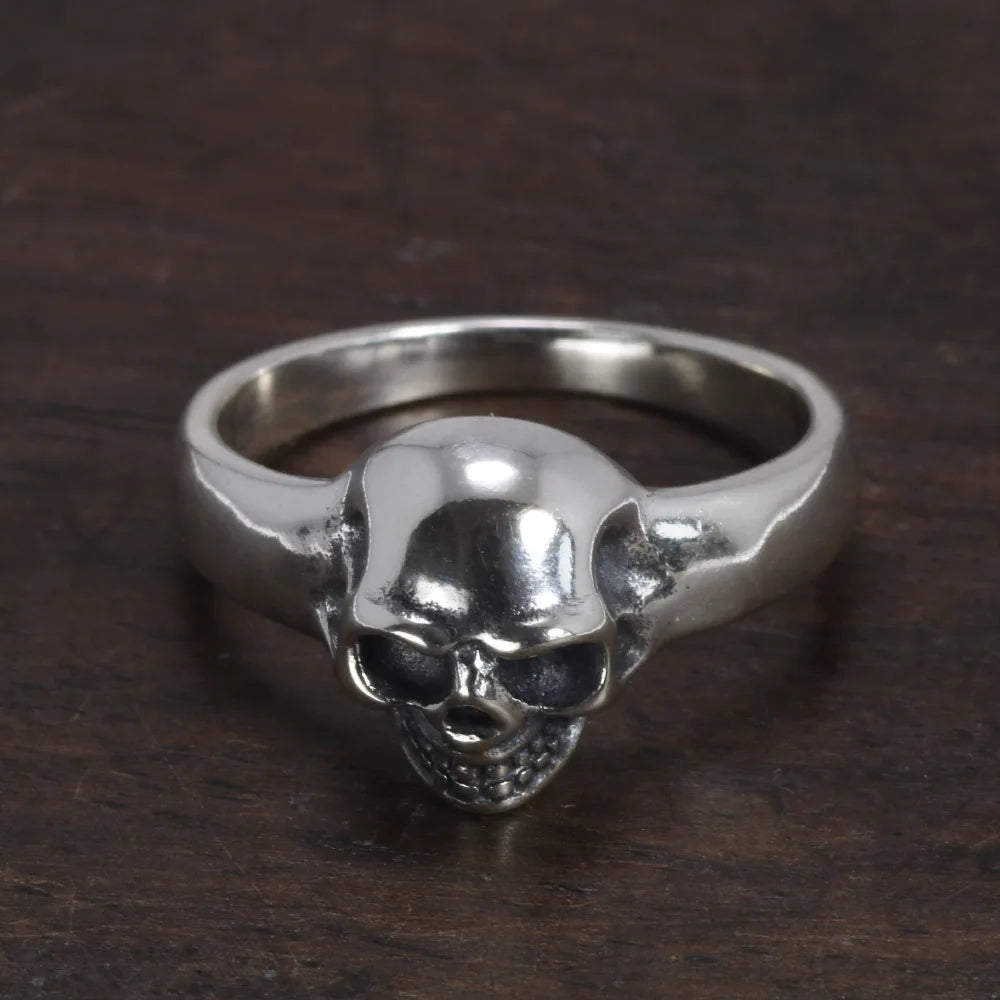 S925 Sterling Silver Vintage Skeleton Ring for Men Skull Punk Hip Hop Rock Ring Retro Simple Style Jewelry