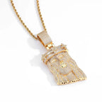 Crown Jesus Pendant Necklace Iced Out 3D